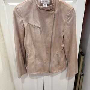 Calvin Klein Beige Metallic Leather Moto Jacket